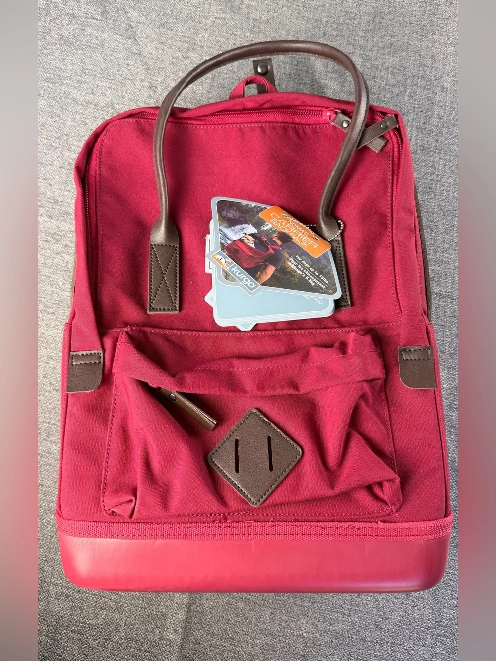 Kurgo Cranberry Red Travel Pet Backpack with Brown Trim